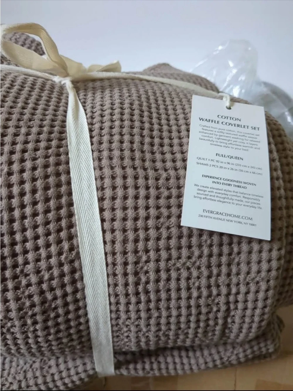 EverGrace 100% Cotton Waffle Coverlet Set, Queen Size, Truffle Taupe Brown